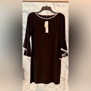 Tiana B. Black Dress with White Trim and Bell sleeves.